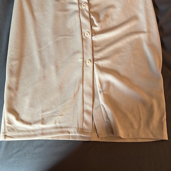 Ribbed Button Down Up Mini Dress in Beige - Picture 5 of 5